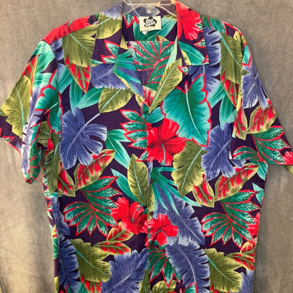 VTG Hilo Hattie Mens XL Hawaiian Shirt Cotton Tropical Hibiscus Made in Hawaii